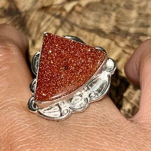 Large Goldstone Statement Ring Size 7 1/2
